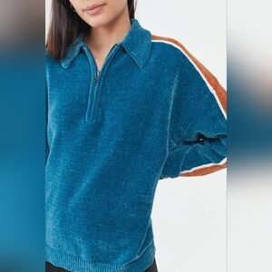 Urban Outfitters Juno Velour Half-Zip Sweater